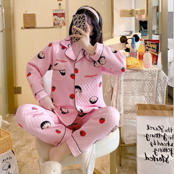 Otoño y invierno nuevo pijama de mujeres cardigán de aire mezclado chicas lindas dibujos animados princesa impresión ropa para el hogar