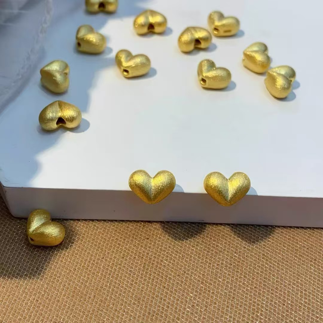 水贝黄金拉丝屁桃手链女足金999转运珠手串纯金爱心路路通硬金DIY