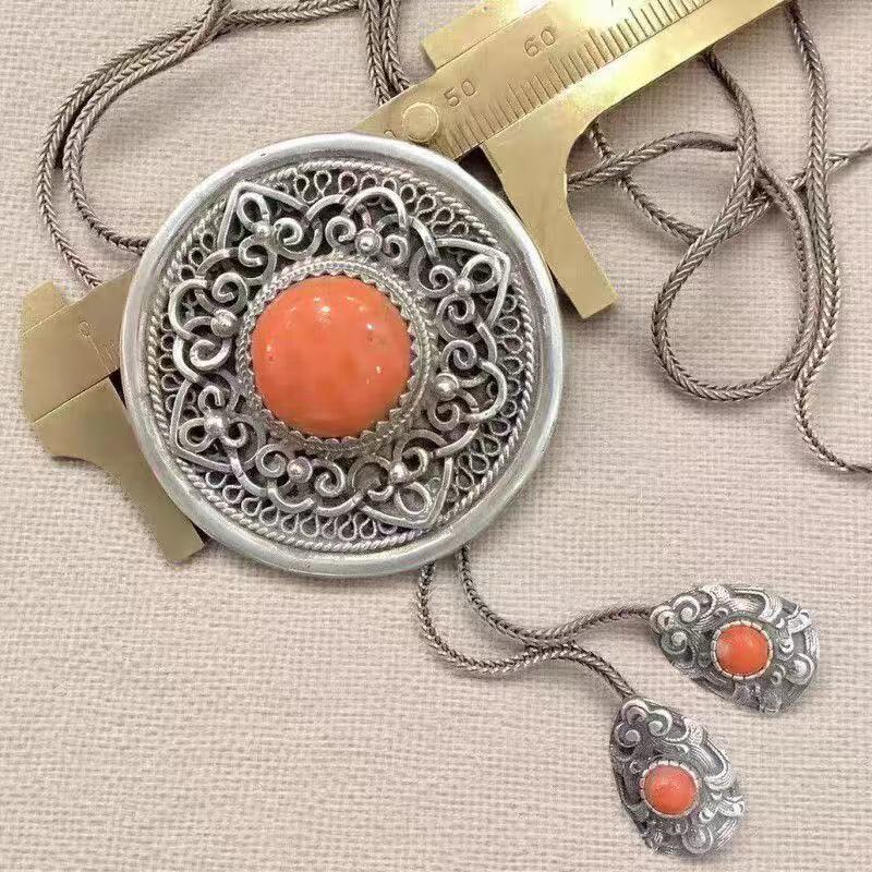 中国风蒙古元素风格民族特色项链气质复古镶嵌桃心花纹小众锁骨链