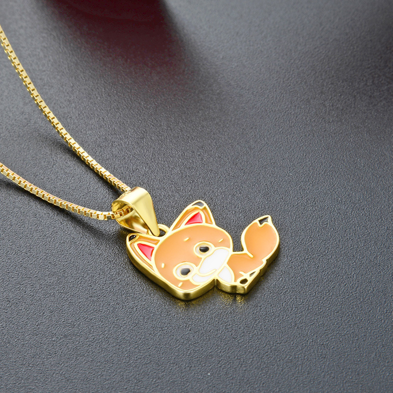 Europa y los Estados Unidos dibujos animados transfronterizos encantadores zorros colgante de goteo de aceite para mujeres 925 plata esterlina nicho de diseño de accesorios de animales