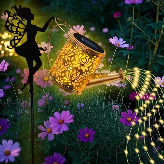 Solar Angel Kettle Lamp Iron Hollow Projection Lamp Outdoor Courtyard Garden Lawn Landscape Floor Insert Decorative Lamp