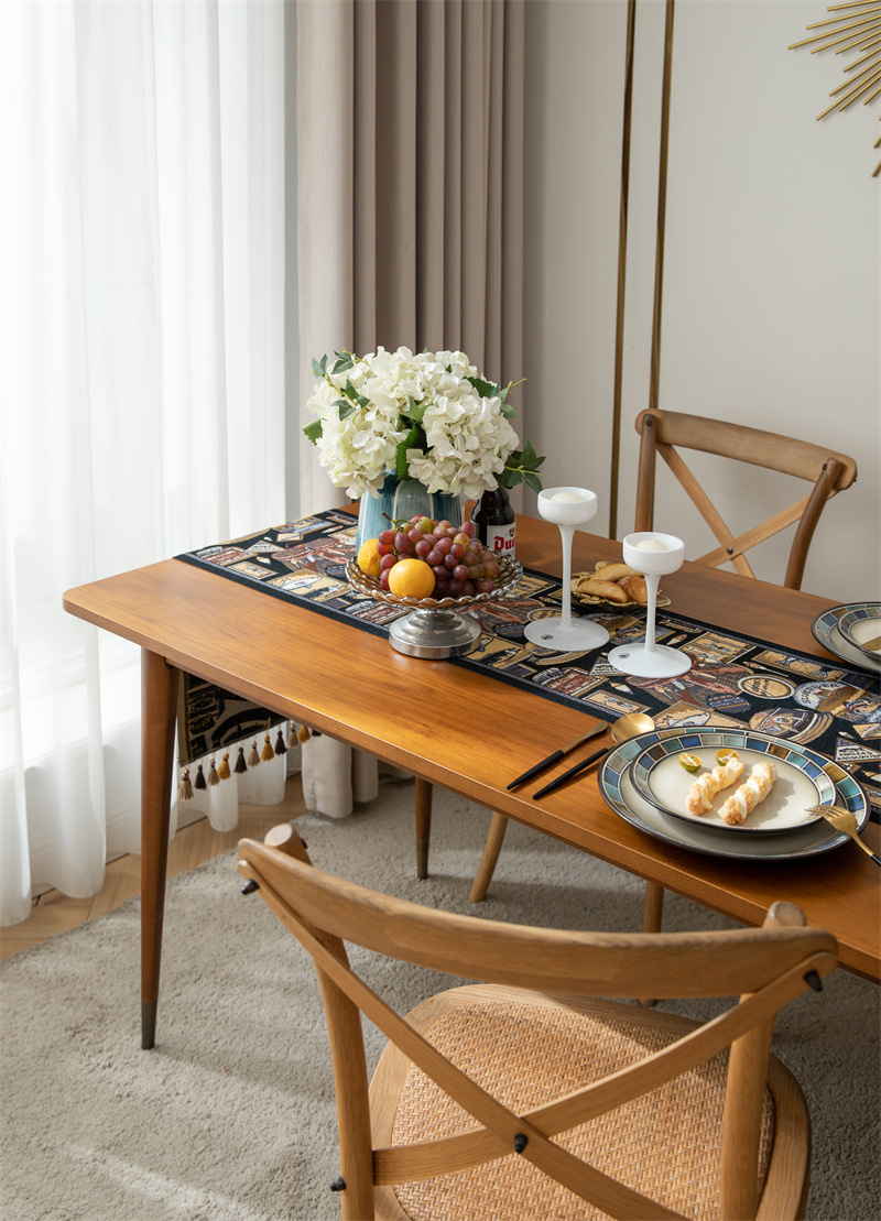 American Retro Jacquard Table Runner With Tassels Ethnic Style_voghion.com