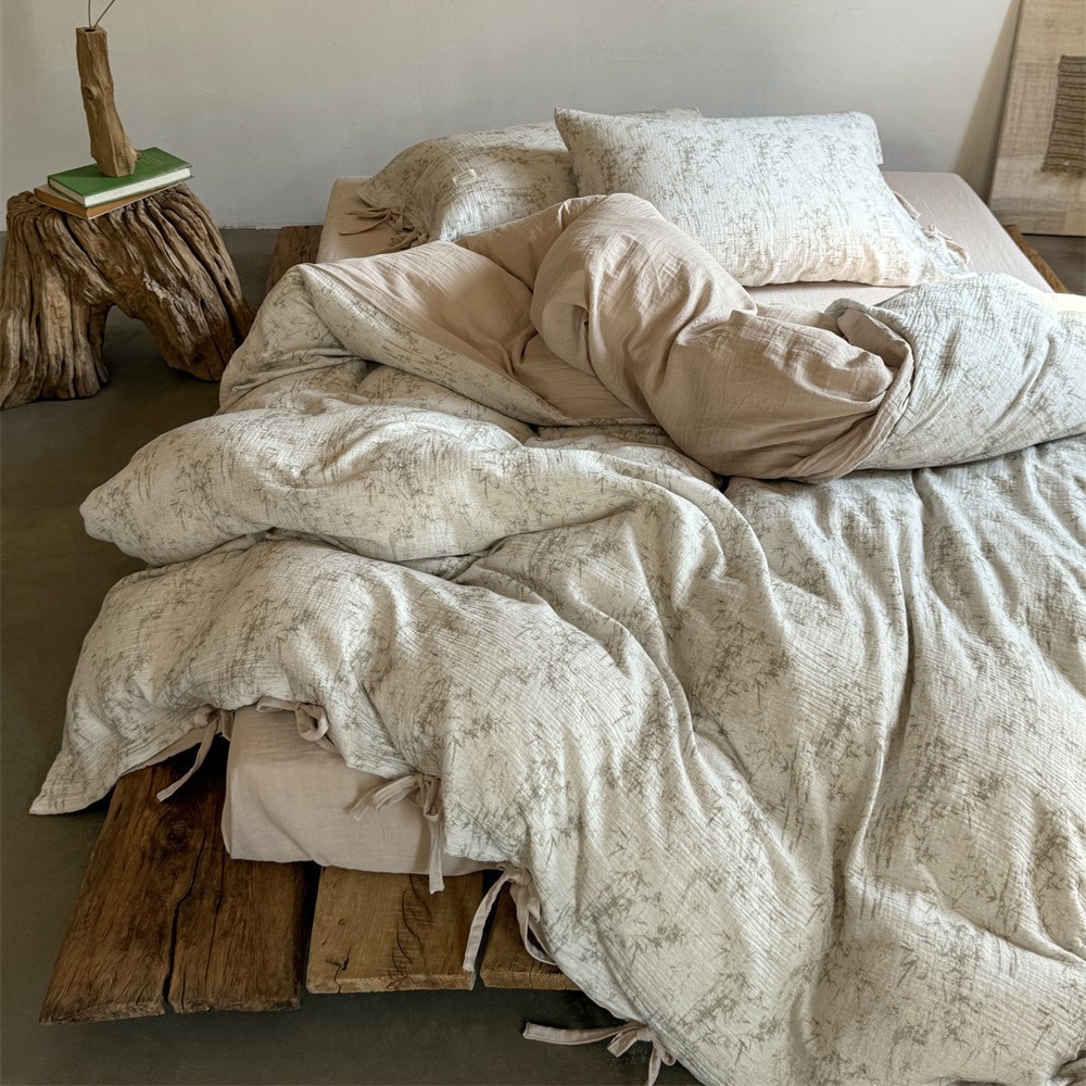 Completo letto quattro pezzi in cotone garza morbida stile retrò_voghion.com