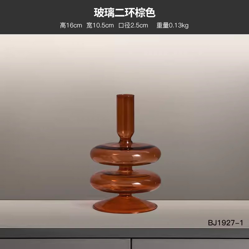 유리 두 반지 장식품-다크 브라운