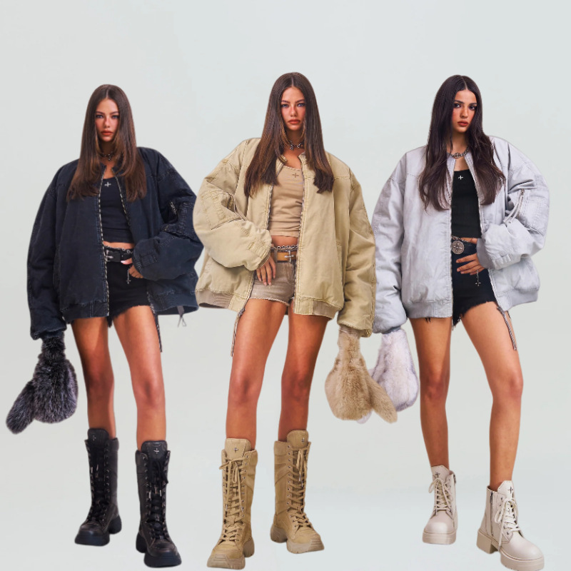 Smfk Annihilation Storm Retro Oversized Bomber Jacket/Pre-Dyed Stone-Washed Cgv11B Warm Cotton Jacket