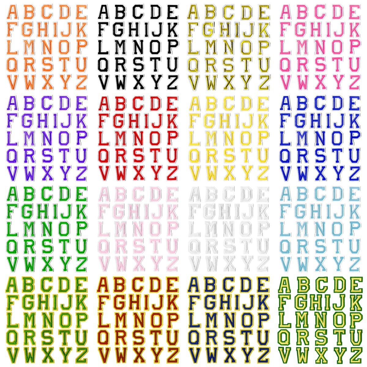 跨境热销刺绣彩色英文字母组合补丁贴刺绣英文装饰贴衣服DIY布贴