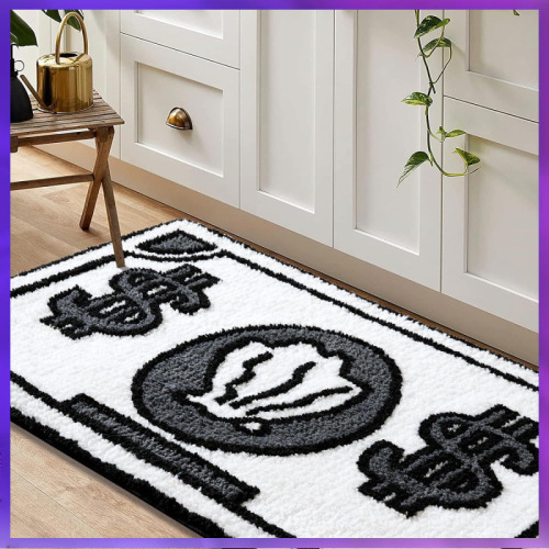 Money Multi-Purpose Faux Wool Bath Mat, American Style Bedroom Bedside Mat Decorative Mat Entrance Door Mat