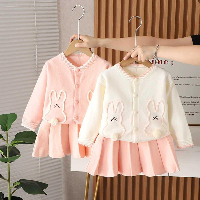 Cute rabbit, sweater, demi-season skirt girl's, knitted set, cardigan, Korean style, western style