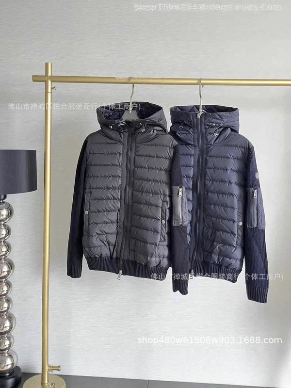 欧洲站新款M家针织拼接休闲羽绒服男白鸭绒保暖情侣修身羽绒外套|undefined