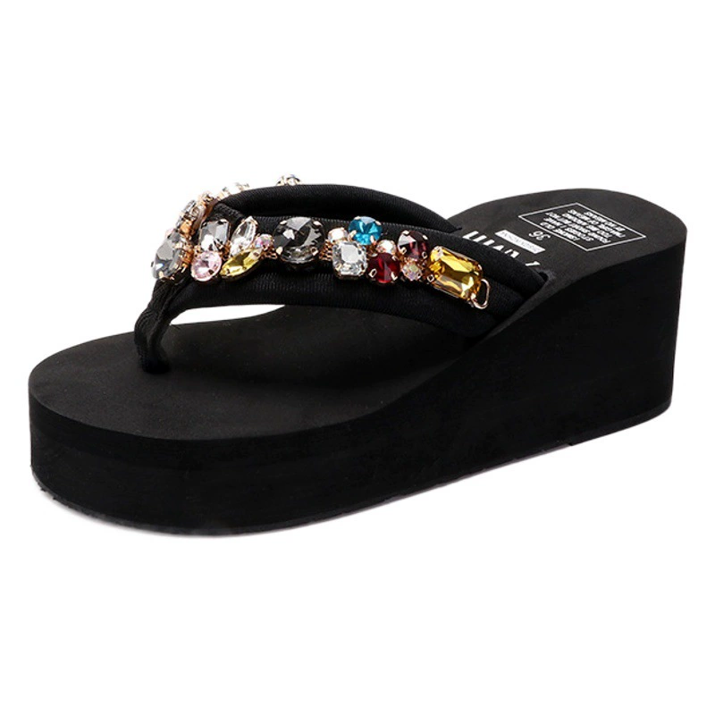 Модные сандалии со стразами на платформе на высоком каблуке для женщин 2023 летние новые уличные пляжные туфли для отдыха пляжные шлепанцы