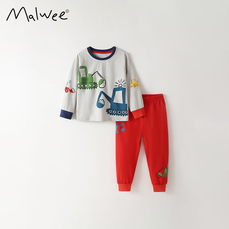 Malwee transfronterizo juego de niños otoño y invierno nuevo pijama de niños europeos y estadounidenses cuello redondo manga larga cintura elástica dos piezas