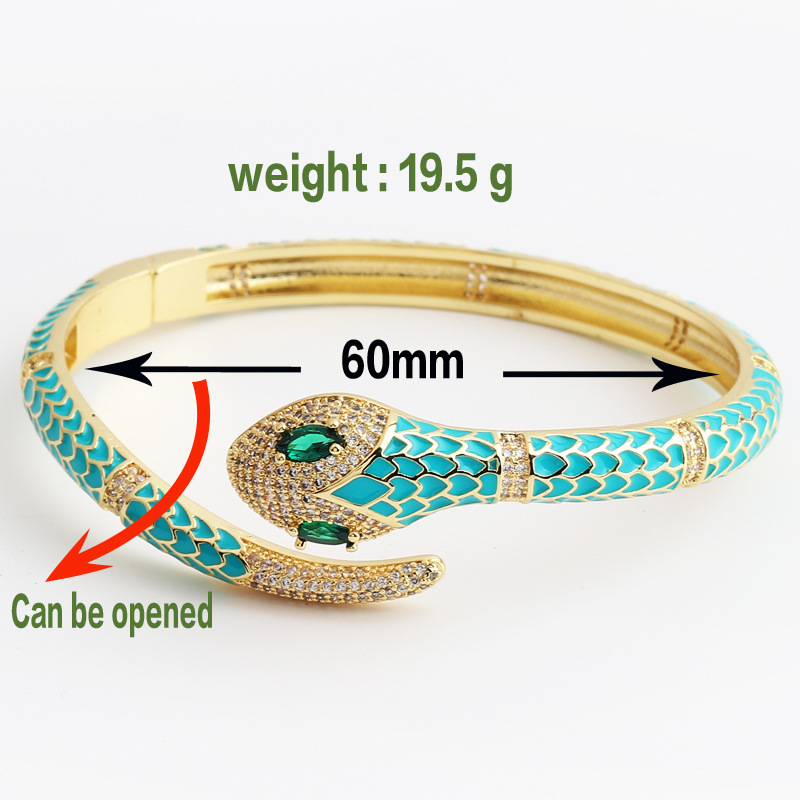 Retro Snake Copper Bangle Inlay Zircon Copper Bracelets