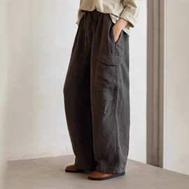 重磅9支汉麻宽松休闲伞兵裤长裤2025秋鱼岛同款女裤25069