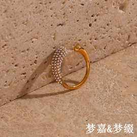 欧美ins时尚简约轻奢指环饰品女不锈钢开口两头水滴造型微镶戒指