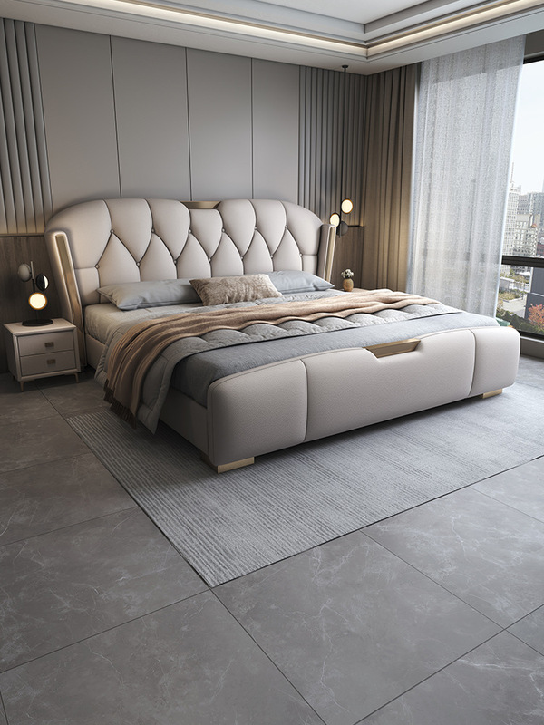 Leather Bed. 2025 New Model 1.8m Double Bed High-End Luxurious Master Bedroom Large Bed Upholstered 1.5m Solid Wood Bed Leather Bed. 2025 New Model 1.8m Double Bed High-End Luxurious Master Bedroom Large Bed Upholstered 1.5m Solid Wood Bed