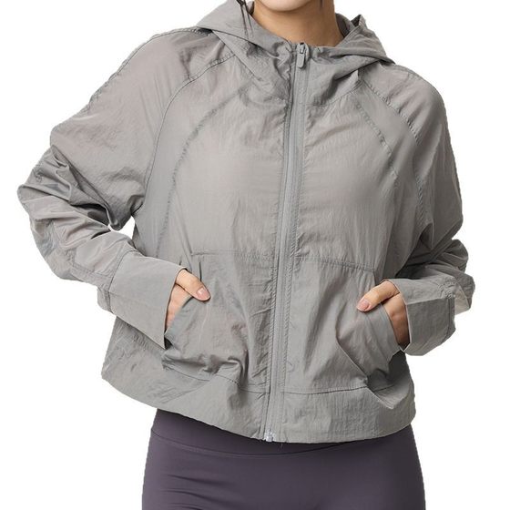 Spring and Summer All-match Outdoor Running Sports Hooded Jacket Lightweight Quick-drying Breathable Loose Slimming Short Casual Top