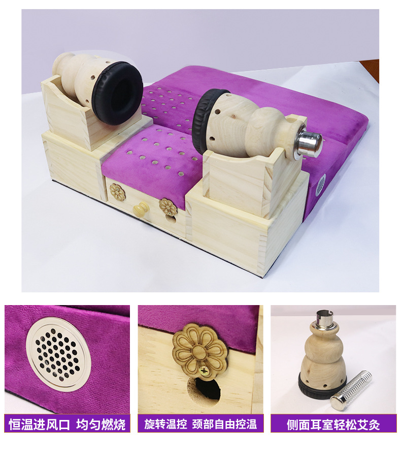 Pine Wood Moxibustion Box with 54 Moxa Sticks for Neck Shoulder Ear Warming Therapy in use