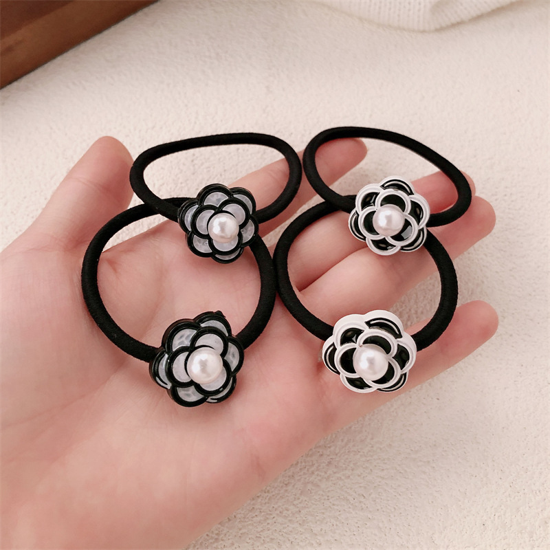 Simple Xiaoshan camellia anillo de cabello temperamento femenino elegante baja cola de caballo correa de cabello elástica alta adornos de cabello duraderos
