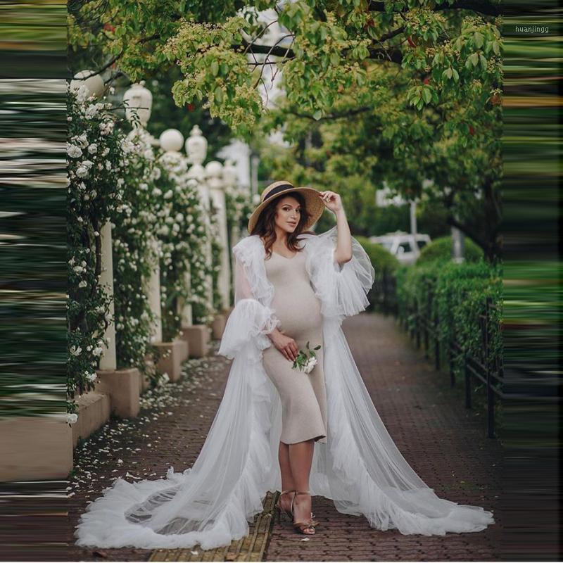 European and American Pregnant Women Fashion White Mesh Long Dress Photo Studio Photography Clothing Sweet Solid Color Loose Dress