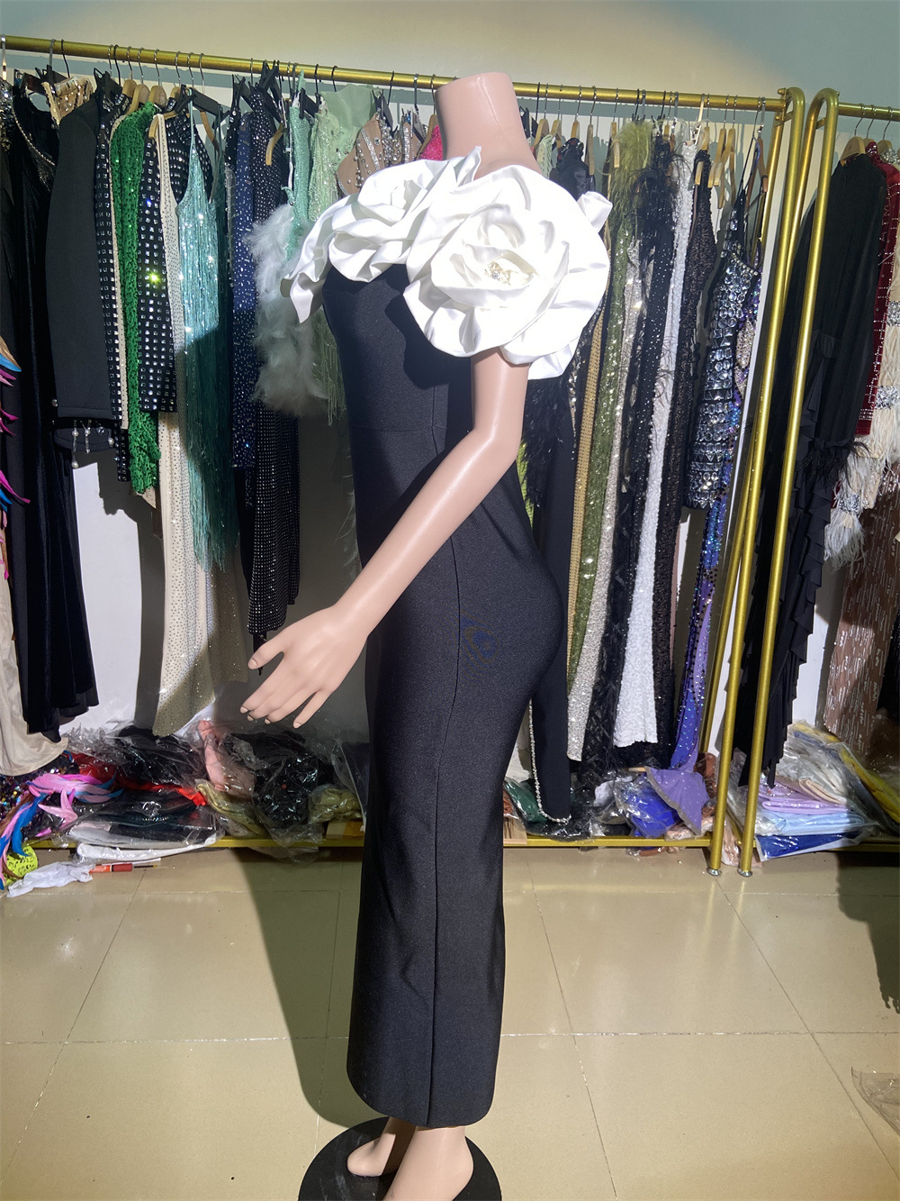 Women's Clothing Red Fashion Large Flower Slim Tube Top Sleeveless Tight Casual Long Bandage Dress Evening Dress Women's Clothing_voghion.com