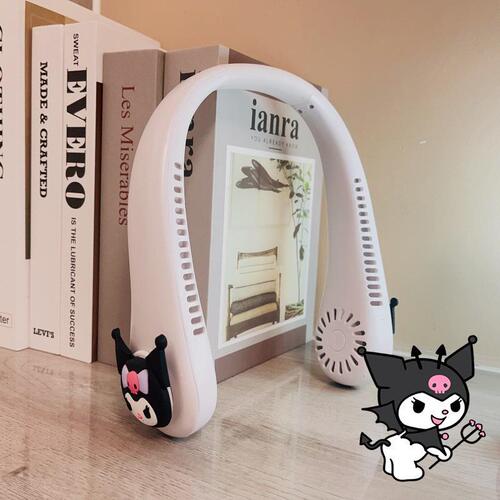 New cross-border creative cartoon Sanrio hanging neck outdoor sports small fan with high wind power, three-speed wind USB charging