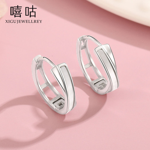 Xigu E1382 S999 Silver Temperament Personalized Cross Shell Earrings Women's Fashion Trendy Simple Earrings and Earrings