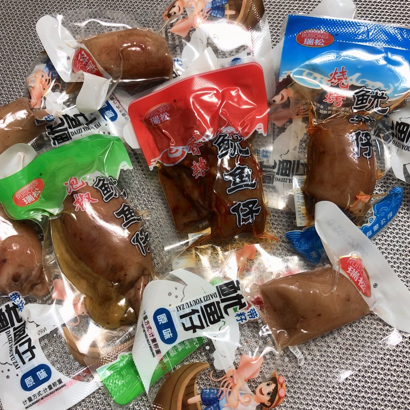 温州特产年货 瑞松食品 瑞松烧烤鱿鱼仔泡椒味 散装称重500克