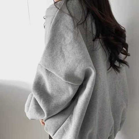 2025新款套头秋冬季BF上衣外套慵懒风圆领卫衣女宽松原宿加绒盐系|undefined
