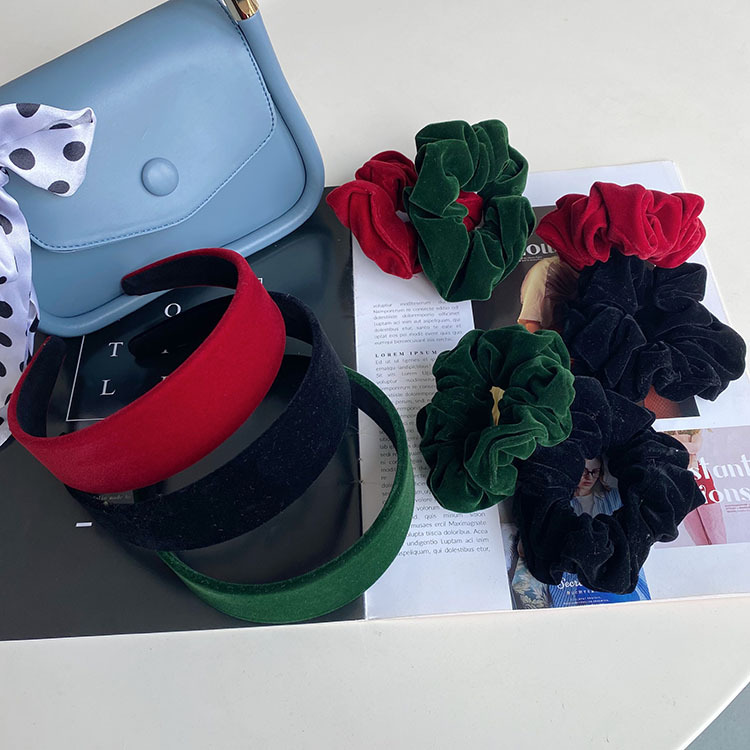 Flocking Design Wholesale Korean Velvet Broad-brimmed Hair Band Fold Hair Scrunchies Nihaojewelry