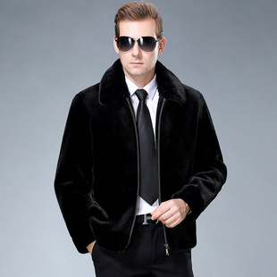 2025 Winter Men's Mink Fleece Fur Short Lapel for Middle-aged and Elderly Dad Warm Fur One-piece Men's Coat