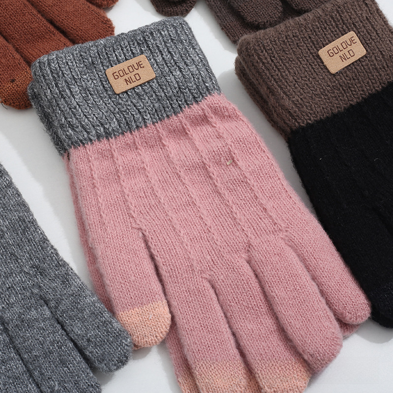 Alpaca wool knitted touch screen gloves women's full-finger warm padded velvet lovers gloves Korean winter riding gloves_maomaolike.com
