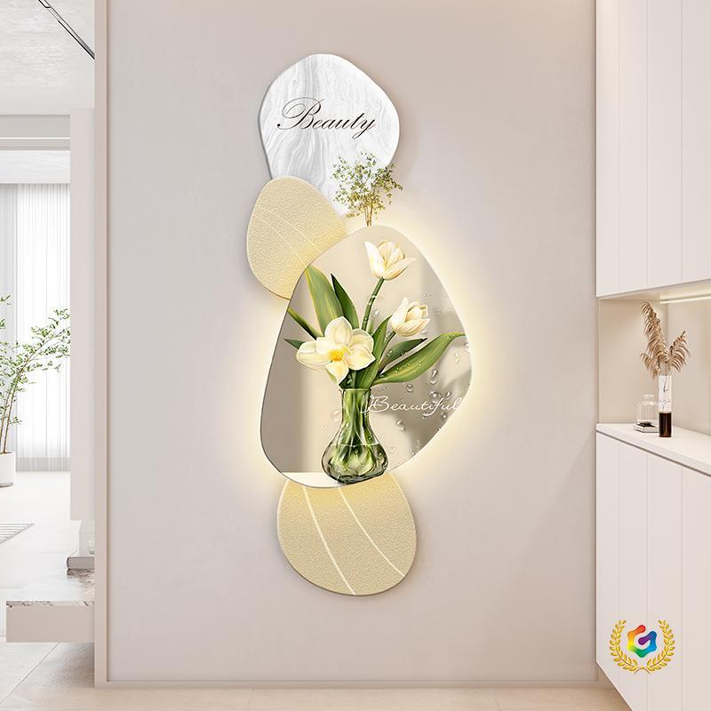 ☆侘寂风LED灯发光玄关装饰壁画晶瓷电视机墙挂画组合餐厅墙面装