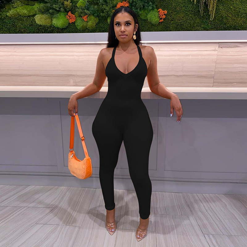 2024 Women's Strap Sexy Solid Color Tight High Waist Sports jumpsuit_voghion.com