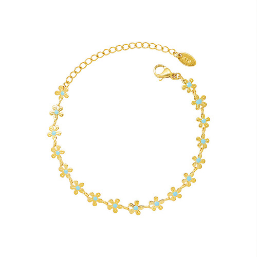 Small fresh 18k gold plated flower blue oil drop necklace bracelet niche light luxury bracelet necklace P075-E012