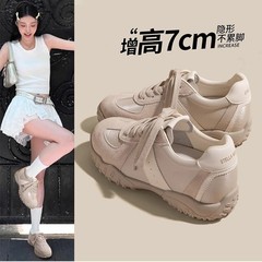 真皮内增高女鞋厚底德训鞋女2025新款春夏休闲运动鞋小白鞋阿甘鞋
