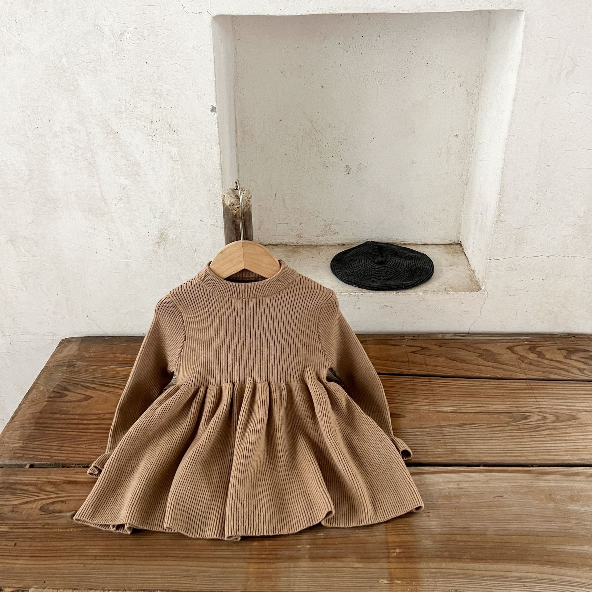 Ins vestido de lana con puños de algodón para niñas coreanas para bebés y niños pequeños vestido de suéter de primavera y otoño