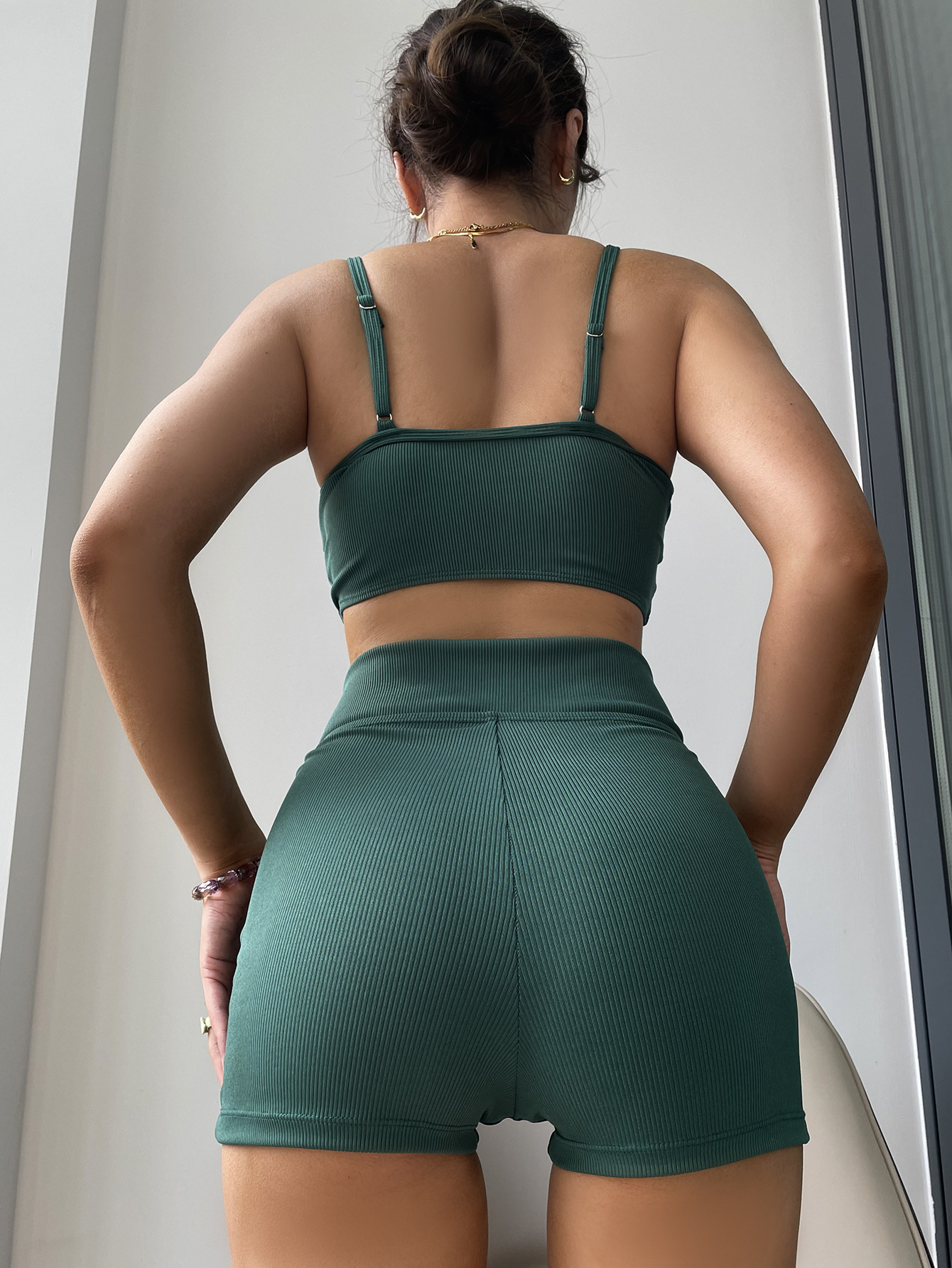 2022 European And American Foreign Trade New Style Ribbed Fabric Solid Color Two-Piece High-Waisted Bikini With Boxer_ecoleips.com