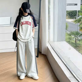 女童套装夏装2026新款洋气儿童时髦休闲薄款短袖夏季拉条两件套潮