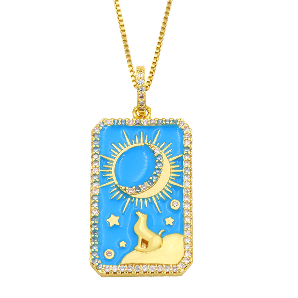 Tarot Necklace Copper Plated 18k Gold Fashion Retro Oil Painting Pendant Necklace display picture 5