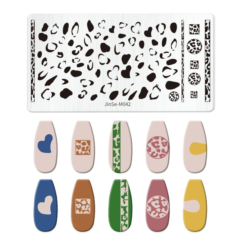 跨境美甲印花板格纹豹纹牛仔纹Nailplate不锈钢指甲复古模板转印|undefined
