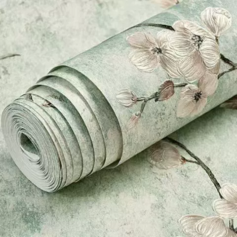 Самоклеящаяся флизелиновая обои, 0,53×1 м рулон, 3D‑фактура с цветочным рисунком, тёплый европейский стиль