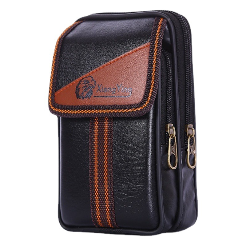Men's Waist Bag Pu Leather Multifunctional Coin and Key Pouch Business Phone Bag Can Be Worn on the Belt Vertical Style Waterproof Waist Bag