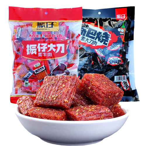 Vegan Zhen Zai Spicy Sticks with Large Knife Meat Flavor, Mouth Burning, 203g per bag. Wholesale Full Box of 40 Bags of Vegan Meat Spicy Sticks and Gluten-Free Snacks