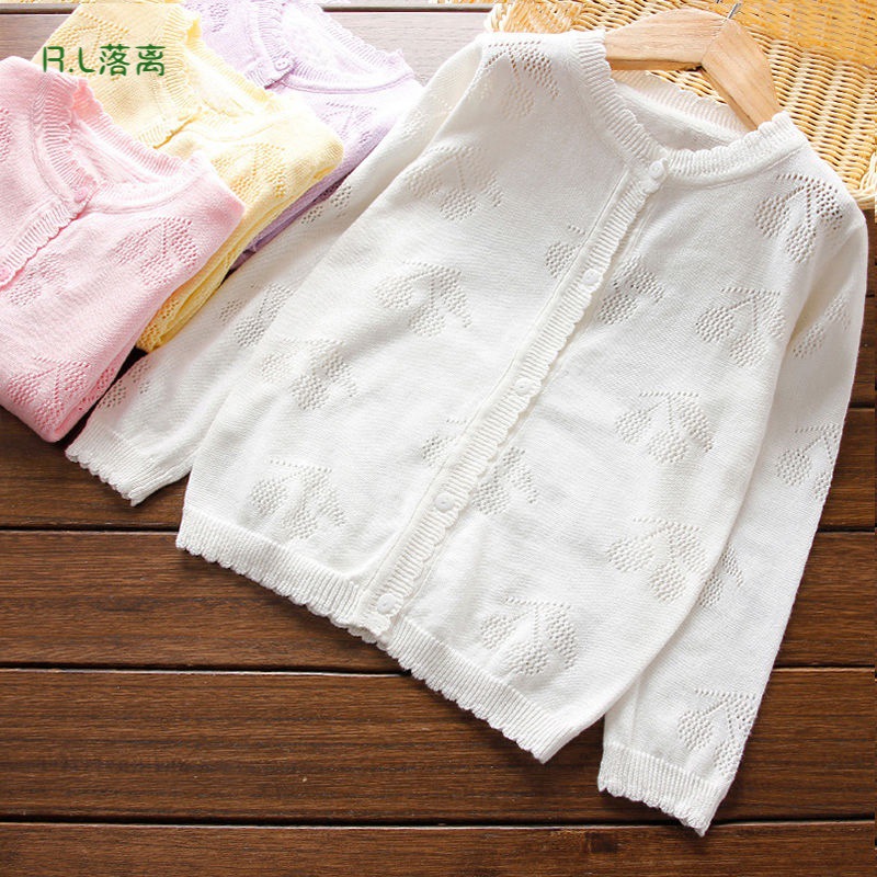 Kids girl air conditioner Cardigan Western style Thin section air conditioner Outside the ride baby Sweater baby Spring and autumn season coat