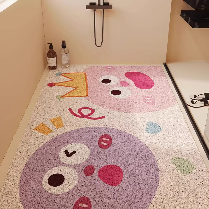 Cute Cartoon Expression Hollow-Out Silk Loop Floor Mat, Non-Slip Quick-Dry Bathroom Mat, Household Entrance Door Mat