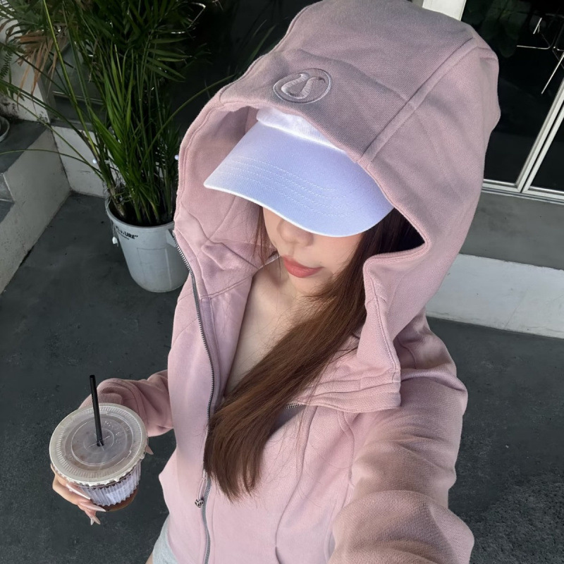 Lulu-style embroidered Scuba sweatshirt for women, slim-fit hooded zip-up sports jacket, yoga fleece-lined for warmth Lulu-style embroidered Scuba sweatshirt for women, slim-fit hooded zip-up sports jacket, yoga fleece-lined for warmth
