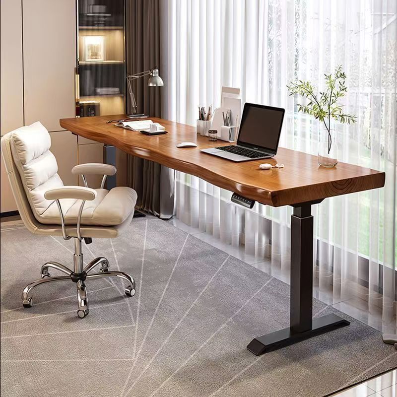 Solid Wood Electric Height-Adjustable Desk, Large Wooden Board Desk, Nordic Study Desk, Office Computer Desk, Standing Work Desk