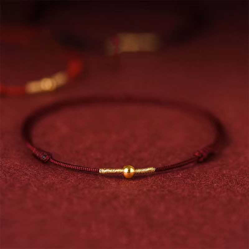 Burgundy rope + 4mm silver gold-plated bead anklet style