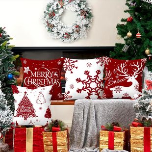 Cross-Border New Christmas Pillow Cover Christmas Snowflake Elk Cartoon Short Plush Print Home Sofa Decoration