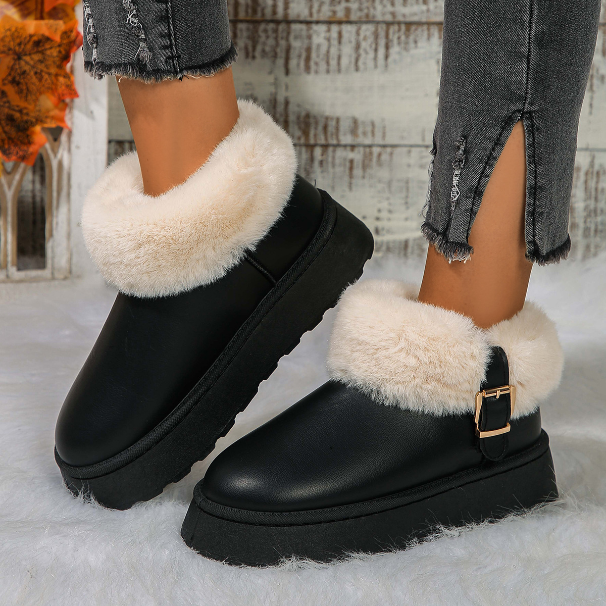 Women's Shoes thick soled snow boots women 2024 winter new style warm plus veet thickened leather non slip cotton shoes_voghion.com